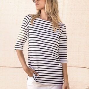 Saint James Navy and White Striped Long Sleeve Top
